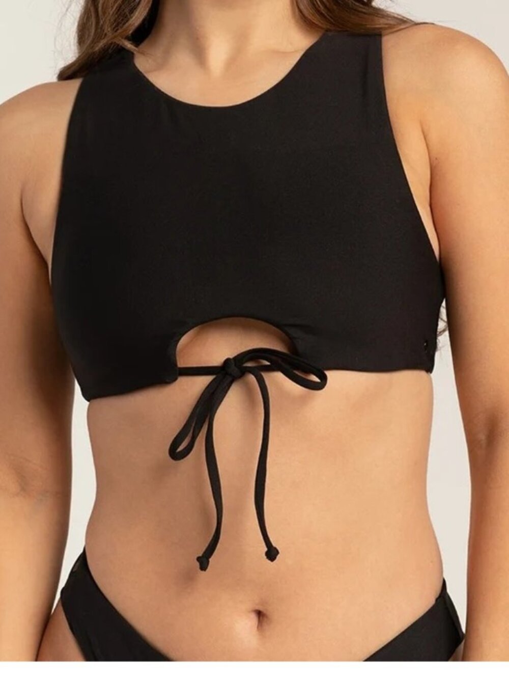 Volcom Womens Simply Seamless High Neck Crop Bikini Top Black Size L NWT
